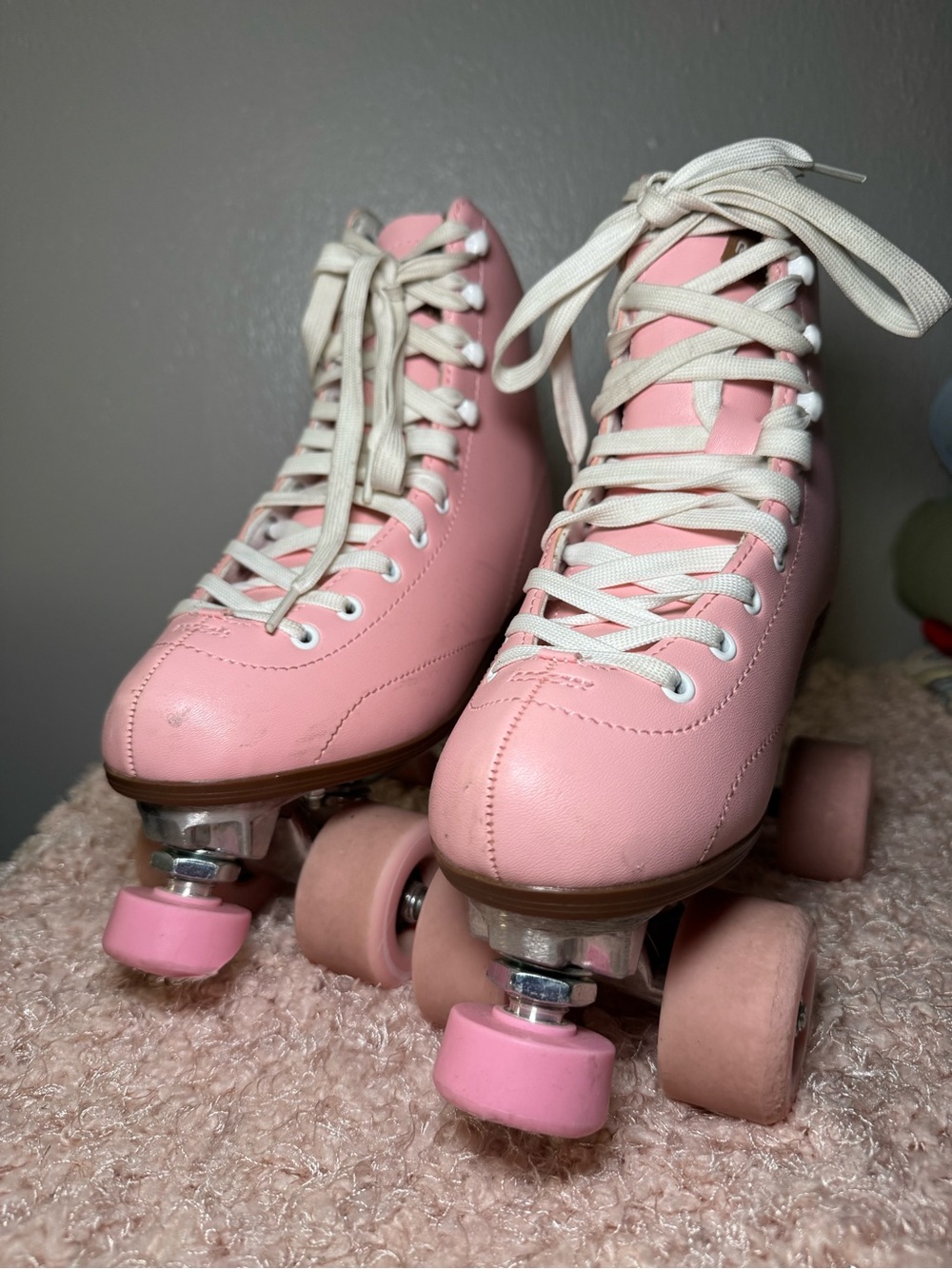 Women’s Pink Roller Skates with White Laces size 8